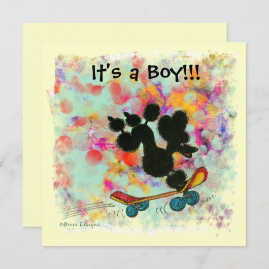 Bekendmaking van Black Poodle Scooter Baby Boy Aankondiging (Voorkant / Achterkant)