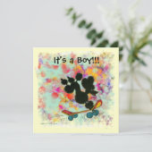 Bekendmaking van Black Poodle Scooter Baby Boy Aankondiging (Staand voorkant)