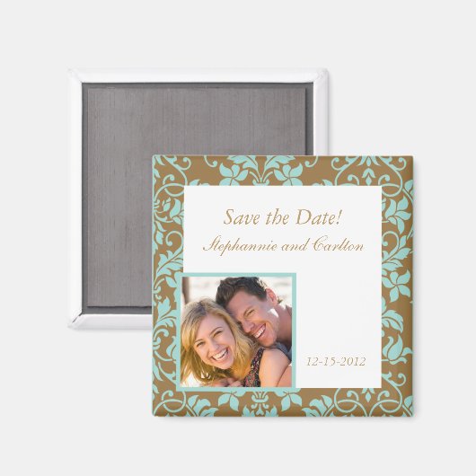 Bekendmaking van bruin en blauw Damask Magnet (Voorkant / Achterkant)