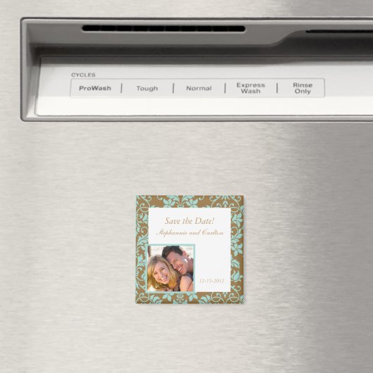 Bekendmaking van bruin en blauw Damask Magnet (Insitu (Vaatwasser))