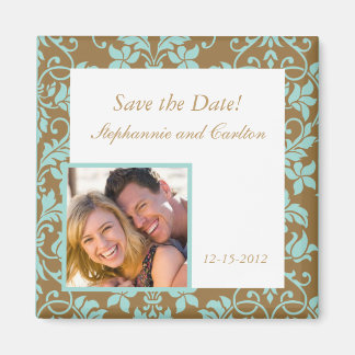 Bekendmaking van bruin en blauw Damask Magnet