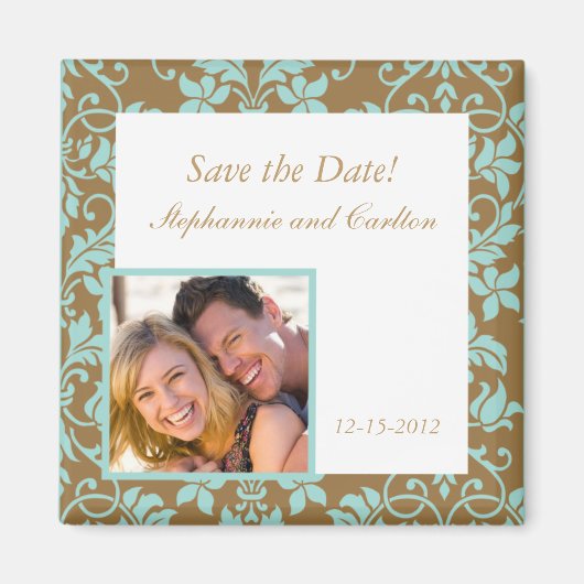 Bekendmaking van bruin en blauw Damask Magnet (Voorkant)