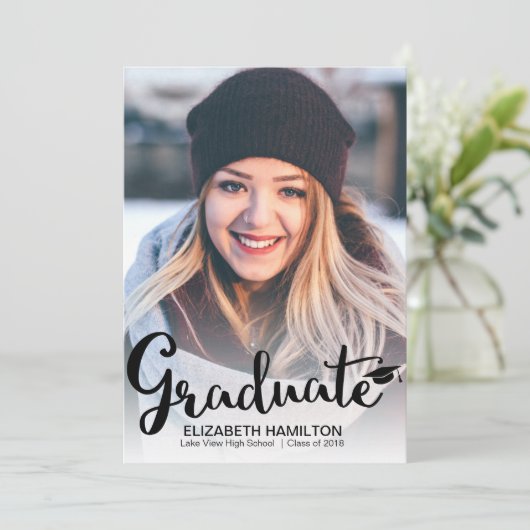 Bekendmaking van Chic Black & White Photo Afstuder Aankondiging (Staand voorkant)