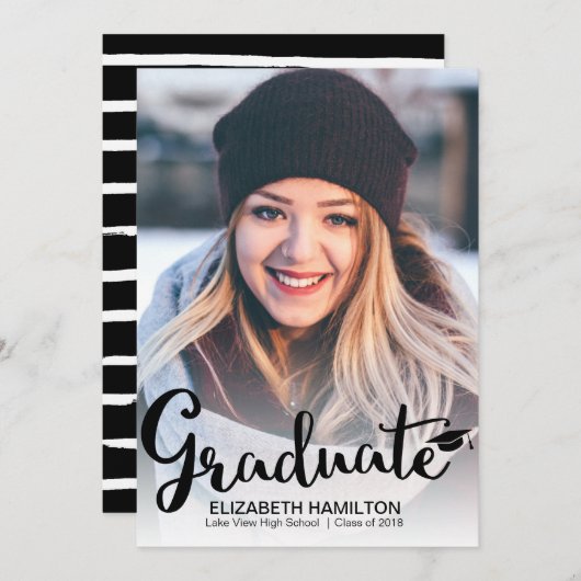 Bekendmaking van Chic Black & White Photo Afstuder Aankondiging (Voorkant / Achterkant)