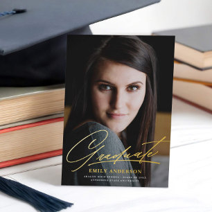 Bekendmaking van Chic Gold Script Photo Afstuderen Folie Uitnodiging