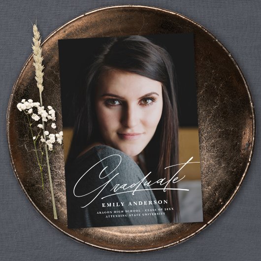 Bekendmaking van Chic Gold Script Photo Afstuderen Kaart