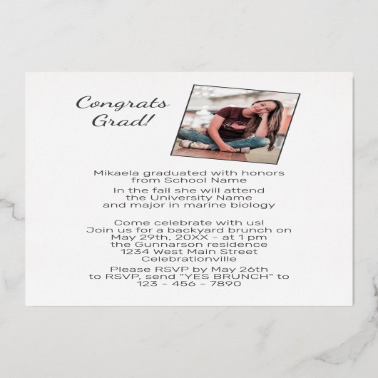 Bekendmaking van Chic Minimalist Gold Foil-Afstude Folie Uitnodiging (Achterkant)