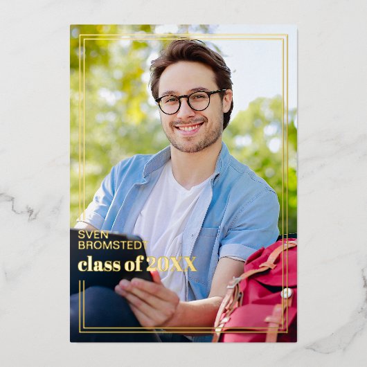 Bekendmaking van Chic Minimalist Gold Foil-Afstude Folie Uitnodiging (Voorkant)