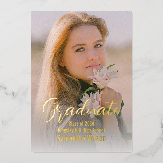 Bekendmaking van Chic Minimalist Gold Foil-Afstude Folie Uitnodiging (Voorkant)