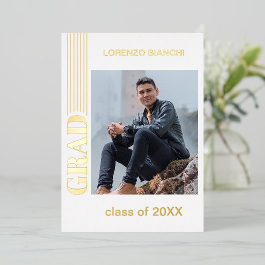 Bekendmaking van Chic Minimalist Gold Foil-Afstude Folie Uitnodiging (Staand Voorkant)