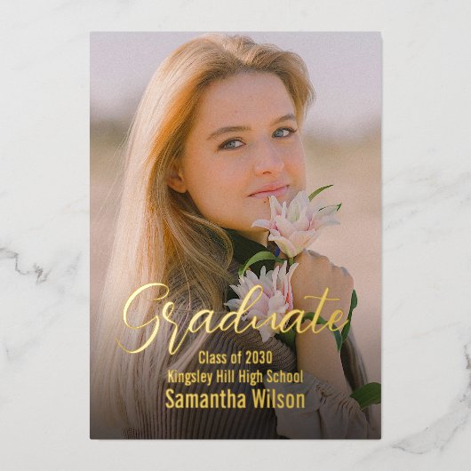 Bekendmaking van Chic Minimalist Gold Foil-Afstude Folie Uitnodiging (Voorkant)