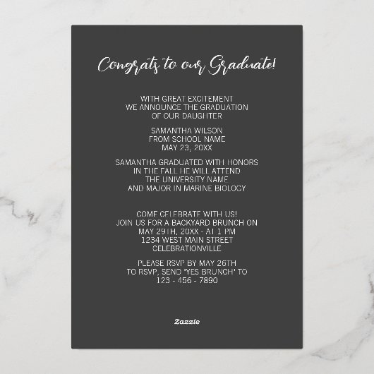 Bekendmaking van Chic Minimalist Gold Foil-Afstude Folie Uitnodiging (Achterkant)