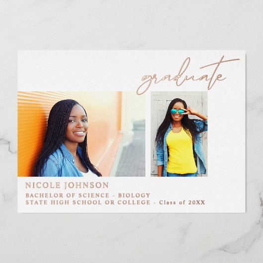 Bekendmaking van Chic Multi 5 Photo Afstuderen Fol Folie Uitnodiging (Voorkant)