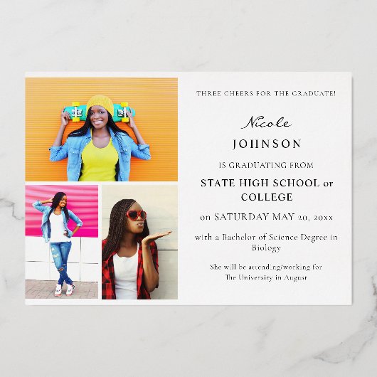 Bekendmaking van Chic Multi 5 Photo Afstuderen Fol Folie Uitnodiging (Achterkant)