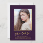 Bekendmaking van Classy Paars Gold Photo Afstudere Aankondiging (Voorkant)