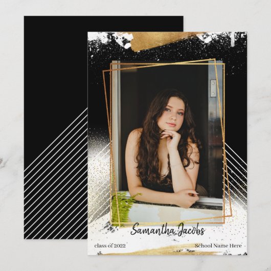 Bekendmaking van Cute Black en Gold Framed-Afstude Kaart (Voorkant / Achterkant)