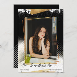 Bekendmaking van Cute Black en Gold Framed-Afstude Kaart