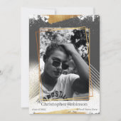 Bekendmaking van Cute Grey & Gold Framed Afstudere Kaart (Voorkant)