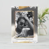 Bekendmaking van Cute Grey & Gold Framed Afstudere Kaart (Staand voorkant)