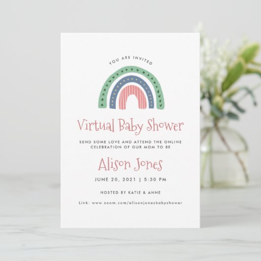Bekendmaking van Cute Rainbow Virtual Baby shower Aankondiging (Staand voorkant)