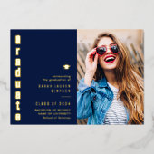 bekendmaking van de blauwe en goudfolie - afstuder folie uitnodiging (Voorkant)