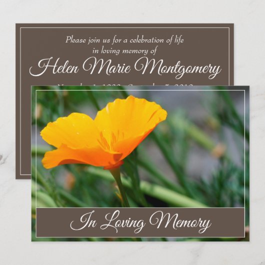 Bekendmaking van de California Poppy Memorial Serv Kaart (Voorkant / Achterkant)