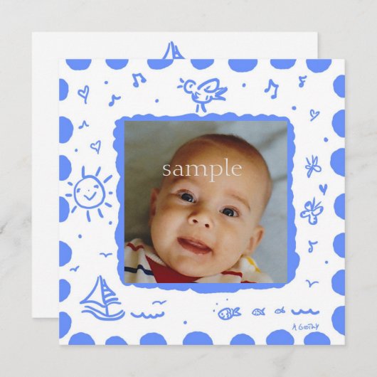 Bekendmaking van de geboorte van Bright Blue Songb Aankondiging (Voorkant / Achterkant)