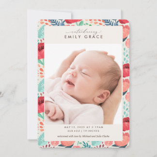 Bekendmaking van de geboorte van Bright Floral Blo Kaart