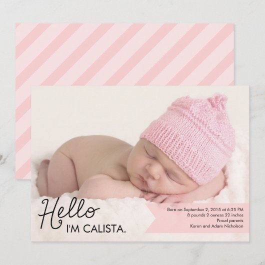 Bekendmaking van de geboorte van Chic - Roze Aankondiging (Voorkant / Achterkant)