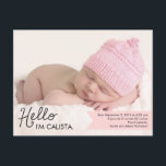 Bekendmaking van de geboorte van Chic - Roze Aankondigingskaart<br><div class="desc">Deze moderne foto-geboorte-aankondiging is de perfecte manier om het nieuwste lid van je familie te introduceren. Pas de achterkant van het briefkaart aan met je retouradres voor eenvoudige mailing. De kleur van de douane beschikbaar op verzoek.</div>
