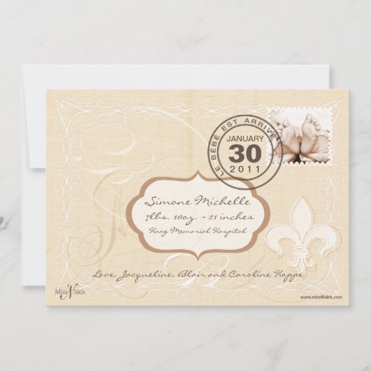 Bekendmaking van de geboorte van de Franse Romance Aankondiging (Voorkant)