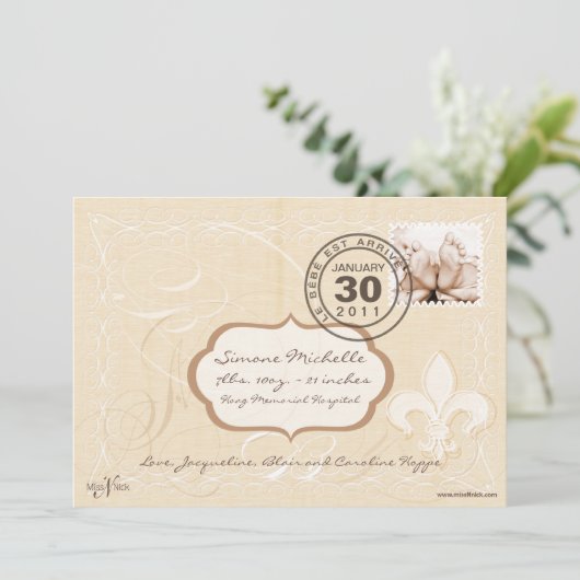 Bekendmaking van de geboorte van de Franse Romance Aankondiging (Staand voorkant)