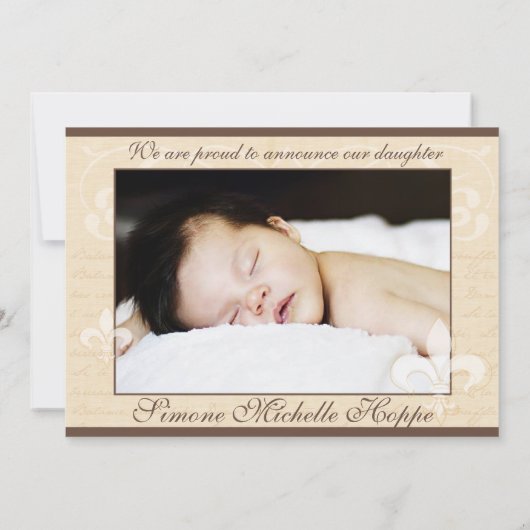 Bekendmaking van de geboorte van de Franse Romance Aankondiging (Achterkant)