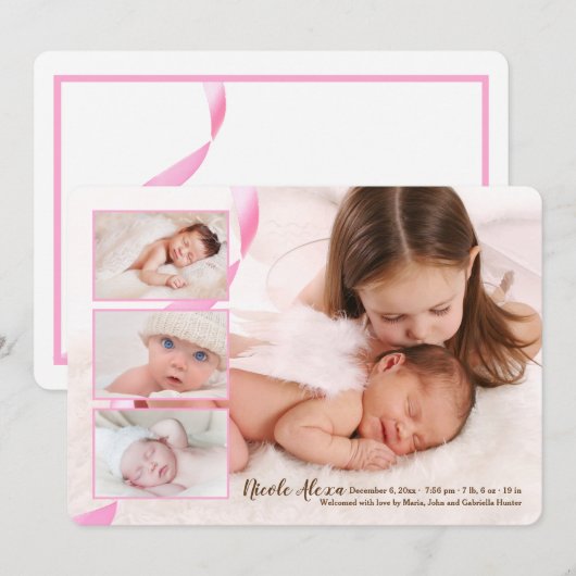 Bekendmaking van de geboorte van drie-fotomeisjes aankondiging (Voorkant / Achterkant)