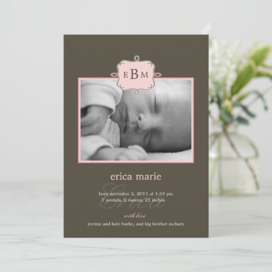 Bekendmaking van de geboorte van omhulde Initialen Aankondiging (Staand voorkant)