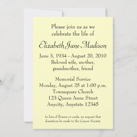 Bekendmaking van de Memorial Service van koningin Kaart (Achterkant)