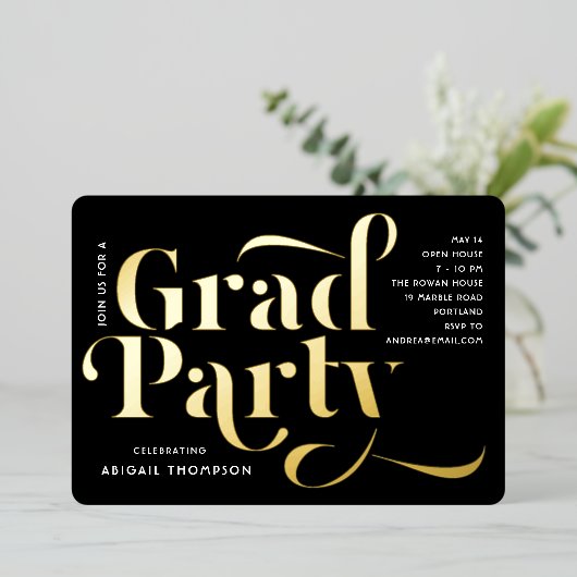 Bekendmaking van de Partij voor de graduatie Echte Folie Uitnodiging (Staand Voorkant)