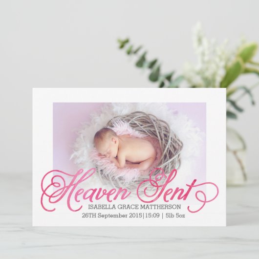 Bekendmaking van Heaven Sent Birth | Meisje Aankondiging (Staand voorkant)