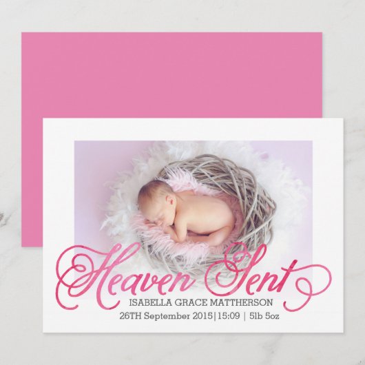 Bekendmaking van Heaven Sent Birth | Meisje Aankondiging (Voorkant / Achterkant)