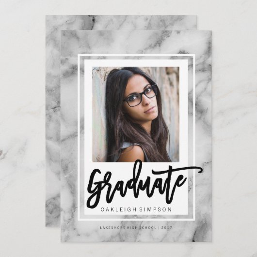 Bekendmaking van het Afstudeerder Chic Marble Typo Aankondiging (Voorkant / Achterkant)