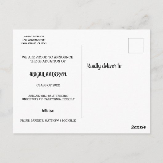 Bekendmaking van het Afstudeerder van het begrotin Briefkaart (Achterkant)