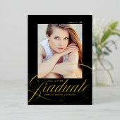 Bekendmaking van het Afstuderen Black and Gold Foi Folie Uitnodiging (Staand Voorkant)