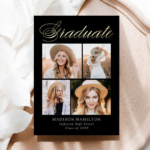 Bekendmaking van het Afstuderen Black and Gold Foi Folie Uitnodiging