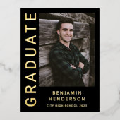 Bekendmaking van het Afstuderen Black Gold Foil Bo Folie Uitnodiging Briefkaart (Voorkant)