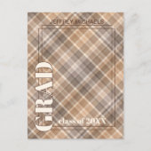 Bekendmaking van het Afstuderen Brown Beige Tartan Briefkaart (Voorkant)