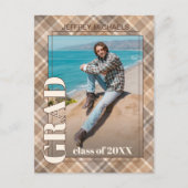 Bekendmaking van het Afstuderen Brown Beige Tartan Briefkaart (Voorkant)