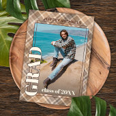 Bekendmaking van het Afstuderen Brown Beige Tartan Briefkaart