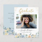 Bekendmaking van het Afstuderen Dusty Blue Floral (Voorkant / Achterkant)