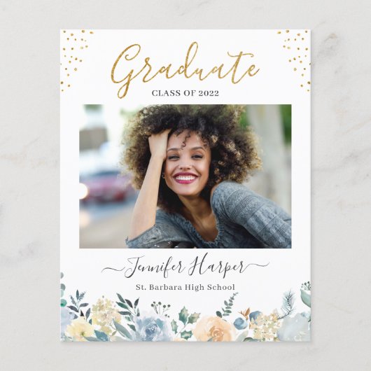 Bekendmaking van het Afstuderen Dusty Blue Floral (Voorkant)