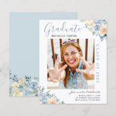 Bekendmaking van het Afstuderen Dusty Blue Floral (Voorkant / Achterkant)